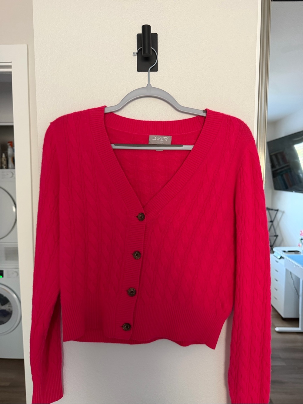 J. Crew Bright Pink Cable-Knit V-Neck Cardigan